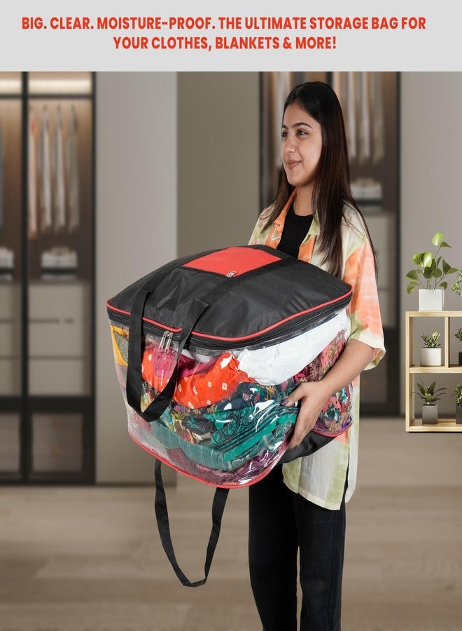 NISUN 2 Pack Moisture Proof Big Nylon Transparent Underbed Storage Bag/Stationery Paper/Blankets/Clothes Storage Bag (BlackRed, 57x47x26 cm), Rectangular - Image 5